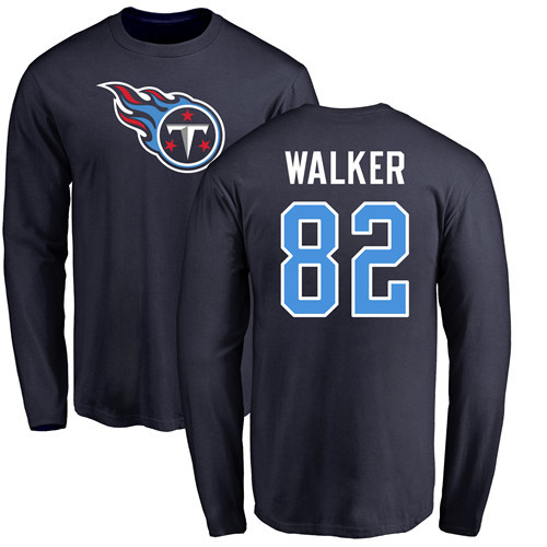 Tennessee Titans Men Navy Blue Delanie Walker Name and Number Logo NFL Football #82 Long Sleeve T Shirt->tennessee titans->NFL Jersey